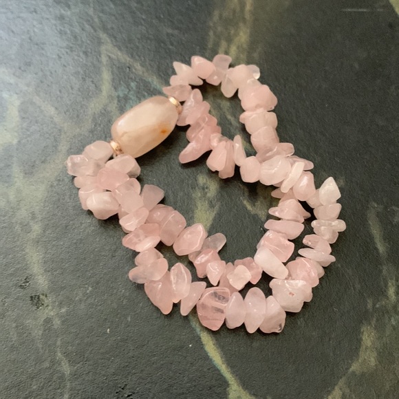 Rose Quartz Chip Double Bracelet | Handmade - Picture 2 of 3